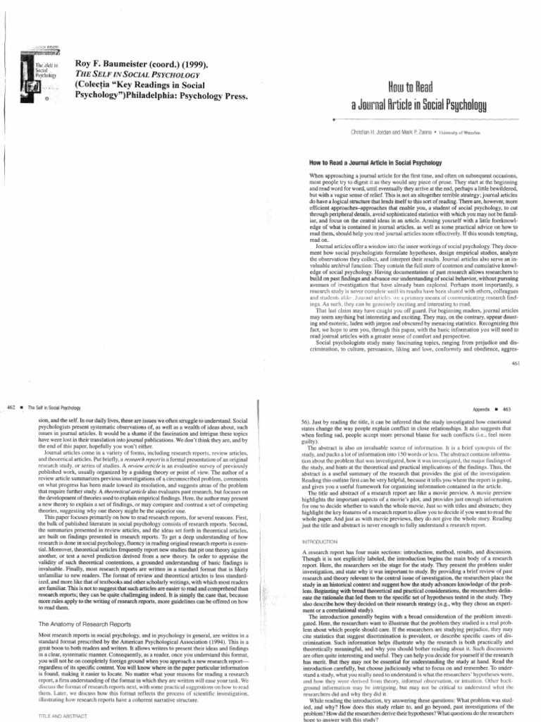 Jordan 1999 - How To Read A Journal Article in Social Psychology 