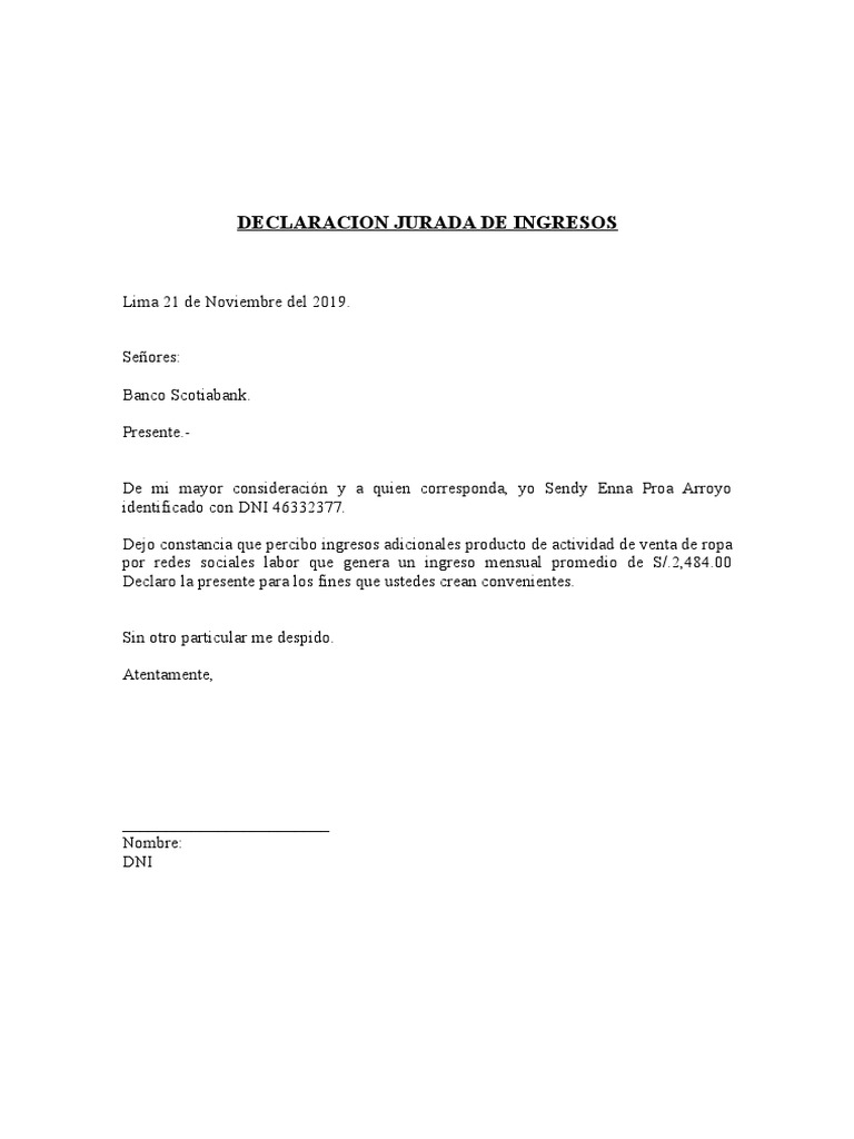 Declaracion Jurada de Ingresos | PDF