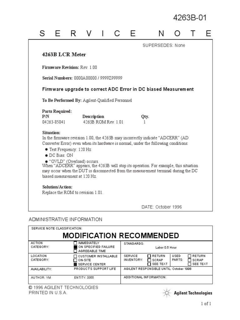 4263B LCR Meter Service Note 4263B01 PDF