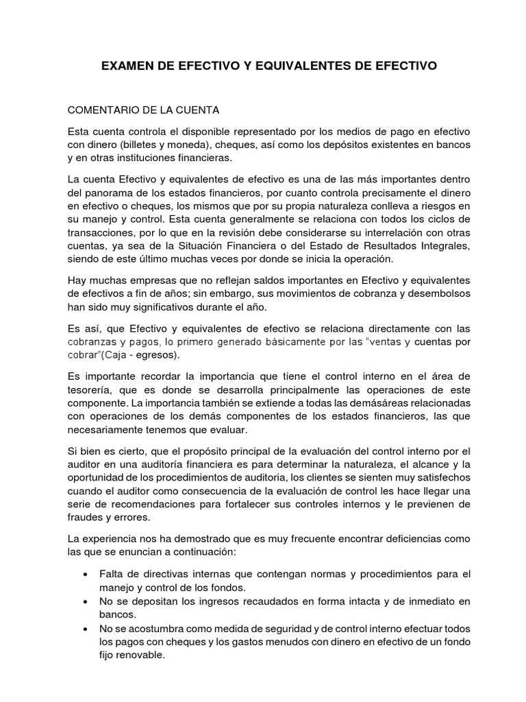 Evaluación de Control Interno de Efectivo | PDF | Cheque | Bancos