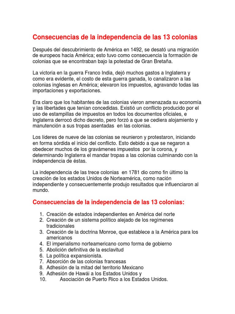 independencia de las 13 colonias de norteamérica fechas claves