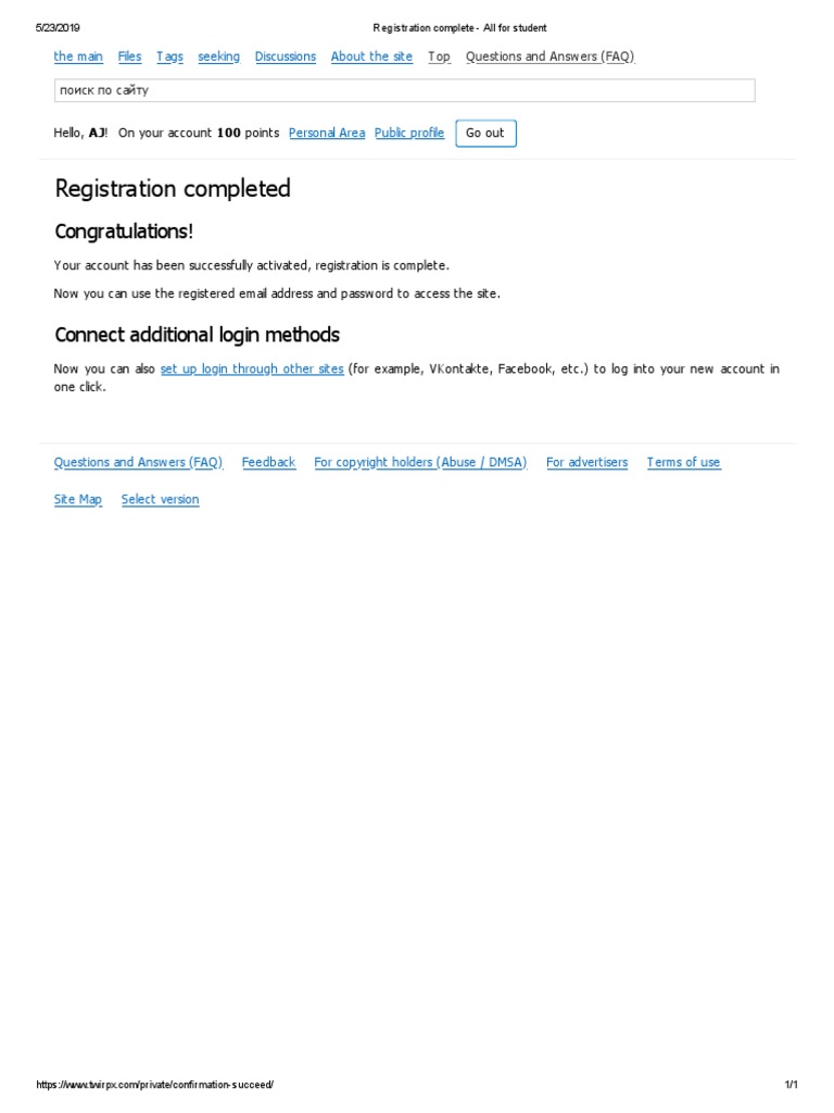 Registration Completed: Congratulations! | PDF