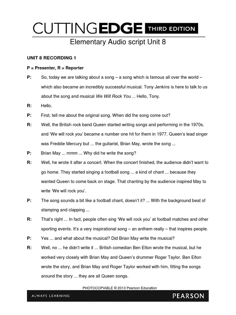 Elementary Audio Script Unit 8 Pdf Jazz Music Entertainment General