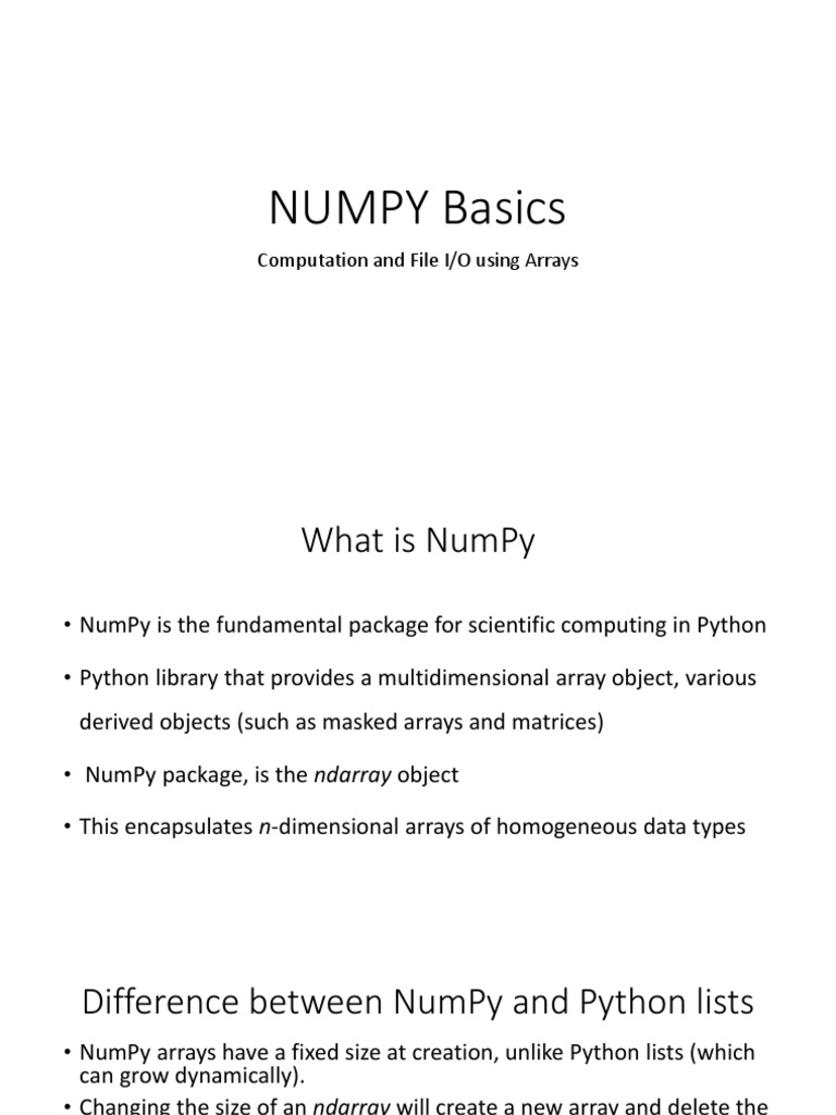 Numpy Basics Computation And File I O Using Arrays Download Free Pdf