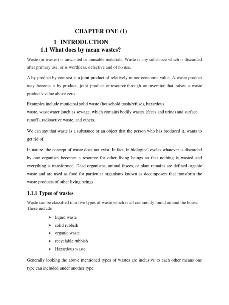 Chapter One (1) 1.1 What Does by Mean Wastes? PDF Municipal Solid