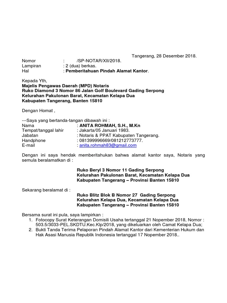 Contoh Surat Dah Alamat