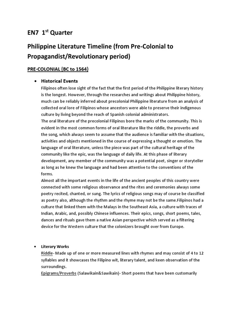 Pre Colonial To Revolutionary En7 Pdf Philippines Oral Tradition