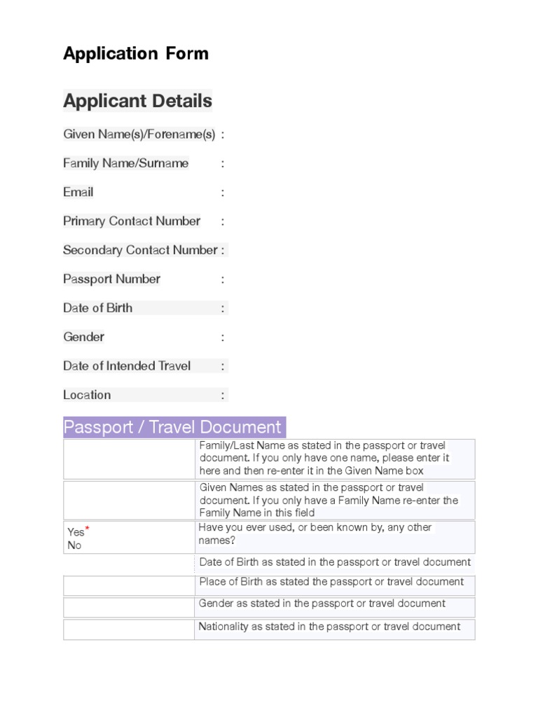 Settlement Visa Form PDF Travel Visa Passport