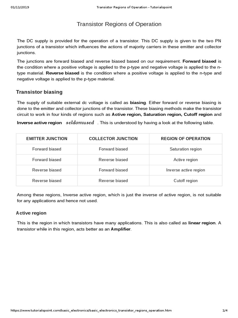 Transistor Regions of Operation Tutorialspoint PDF Bipolar