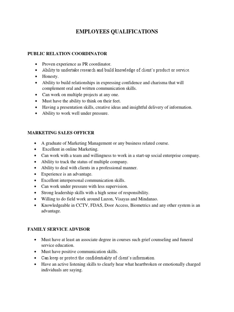 Staff Qualifications Overview | PDF | Cremation | Funeral