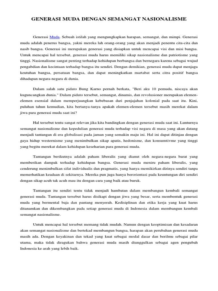 Pidato Generasi Muda Dengan Semangat Nasionalisme