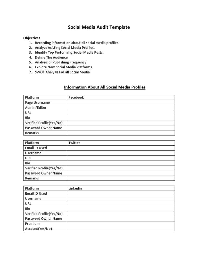 Social Media Audit Template PDF | PDF | Social Media | Popular Culture ...