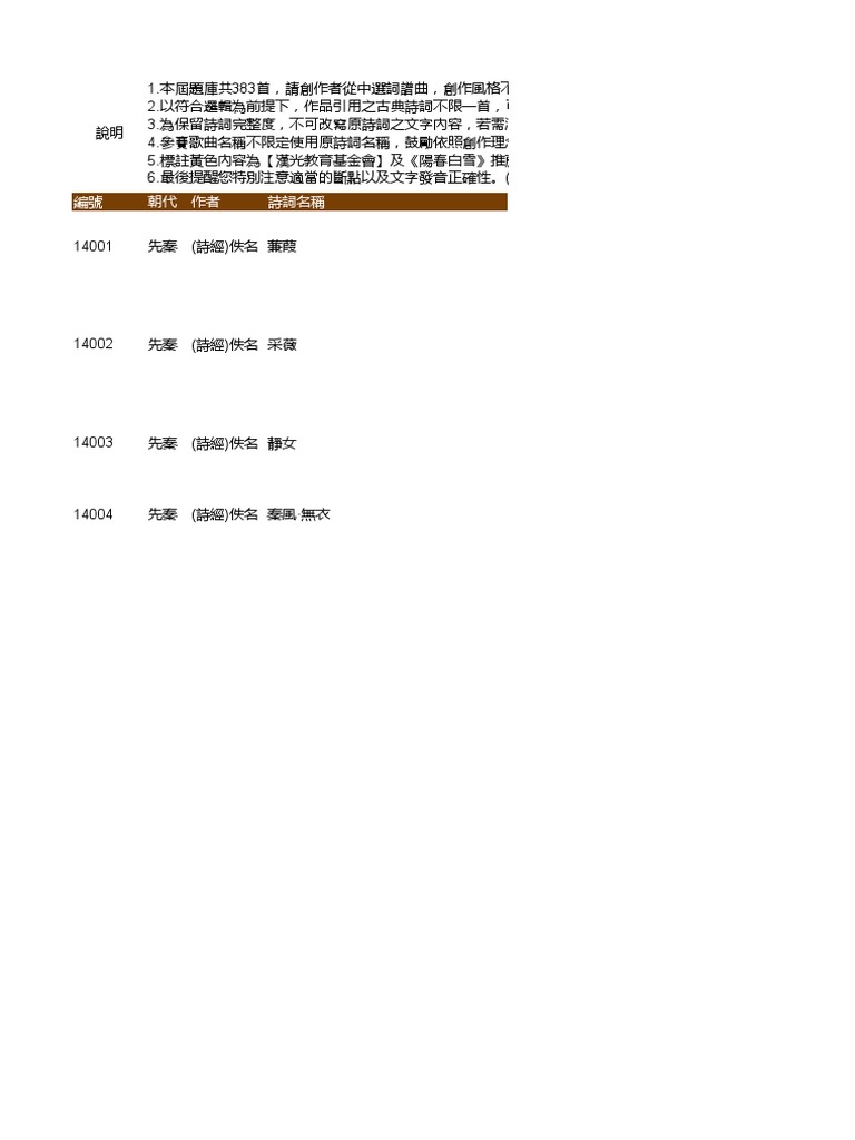 14th舊愛新歡 詩詞題庫 Xlsx