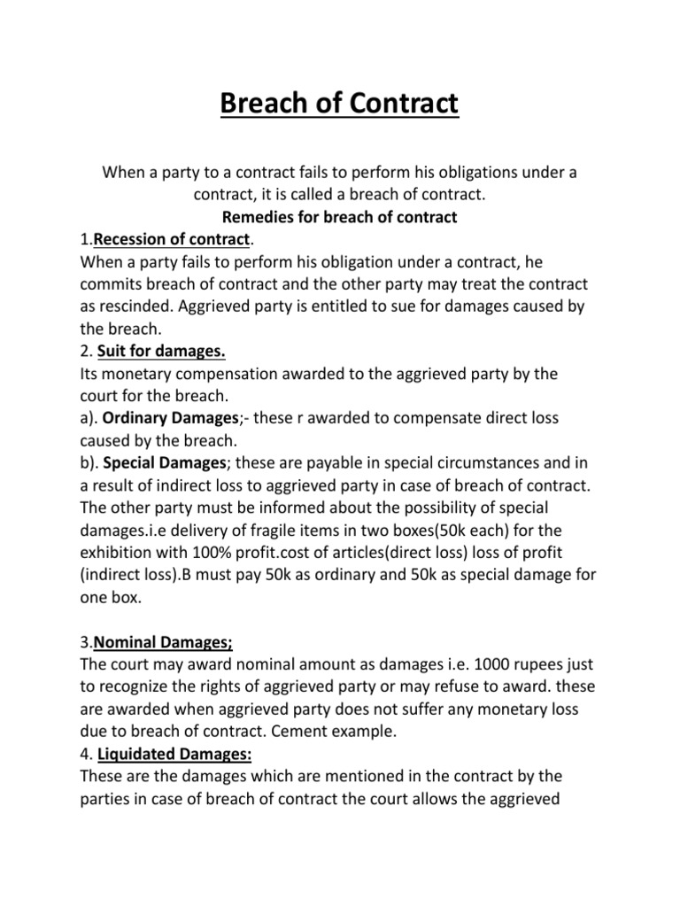 Breach of Contract | PDF | Damages | Breach Of Contract