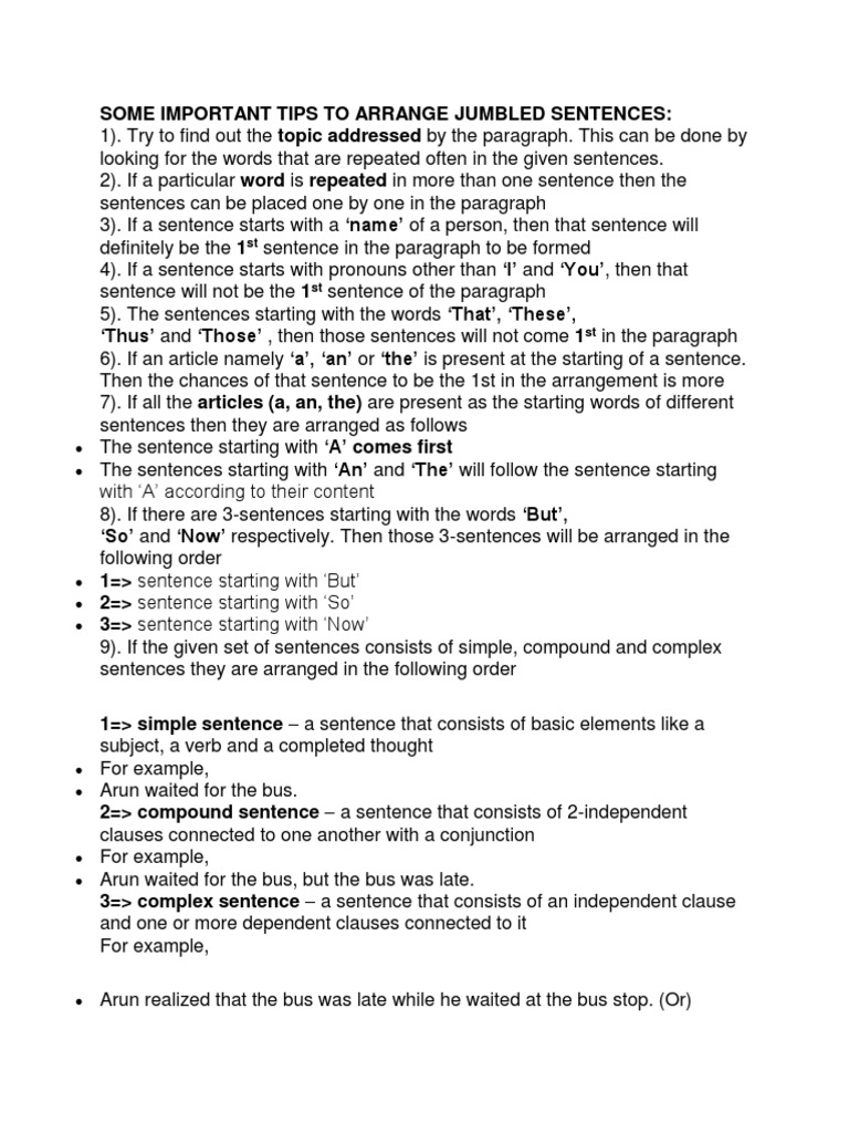 Para Jumbled Sentence | PDF | Logic | Sentence (Linguistics)
