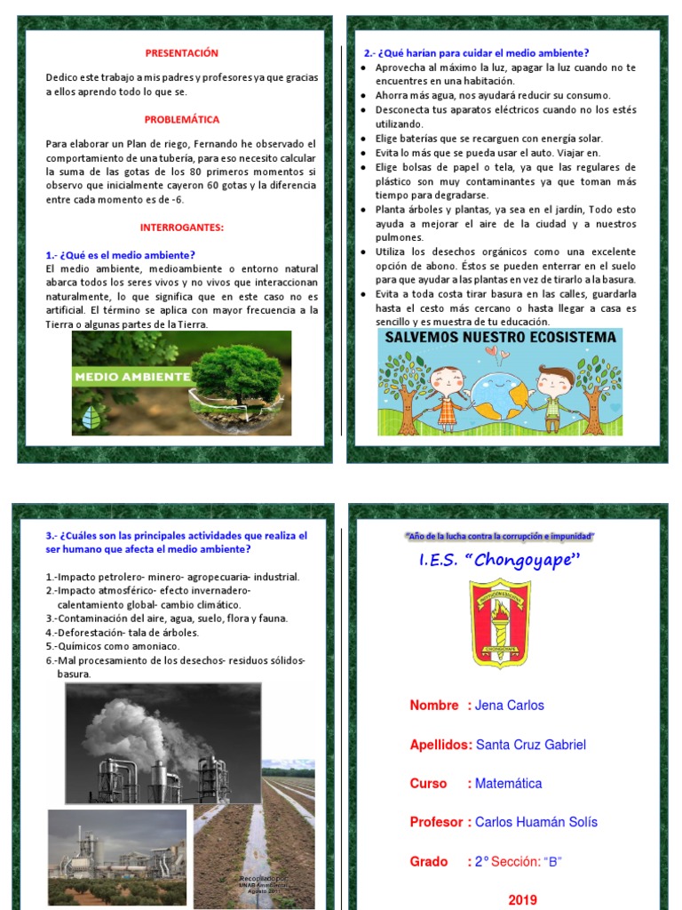 Diptico Del Medio Ambiente | PDF | Residuos | Entorno natural