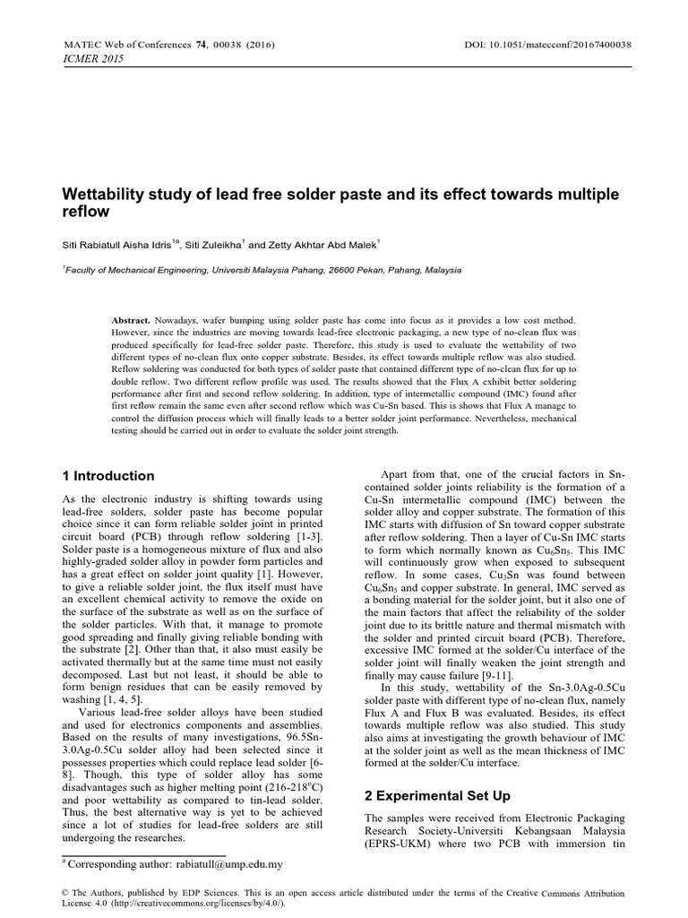 Wettability Study of Lead Free Solder Paste and It PDF PDF Solder
