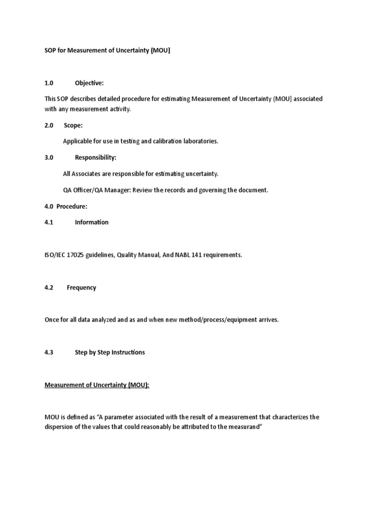 SOP for Measurement Uncertainty Calculation | PDF | Uncertainty ...