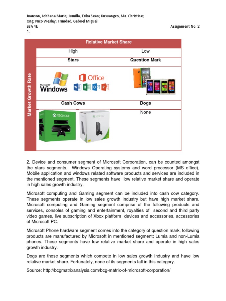 Bcg matrix of microsoft company background information