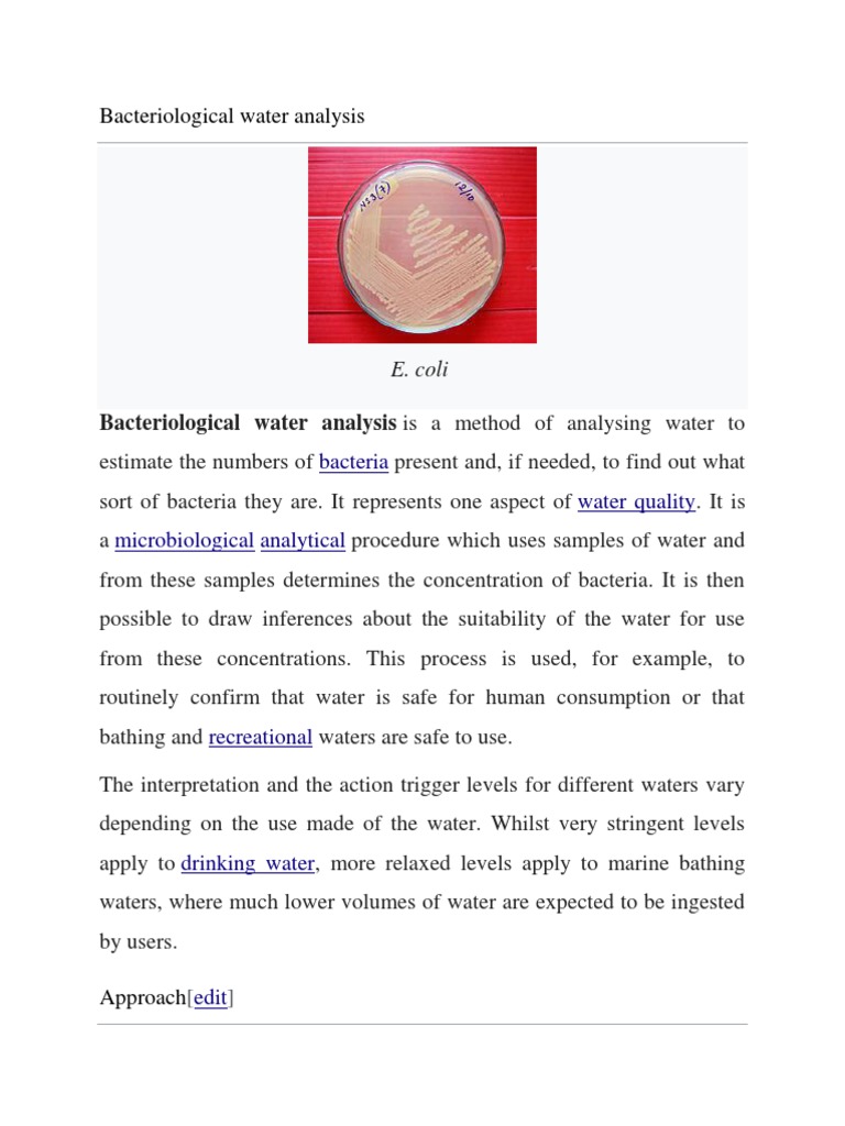 Bacteriological Water Analysis | PDF | Microbiology | Biology