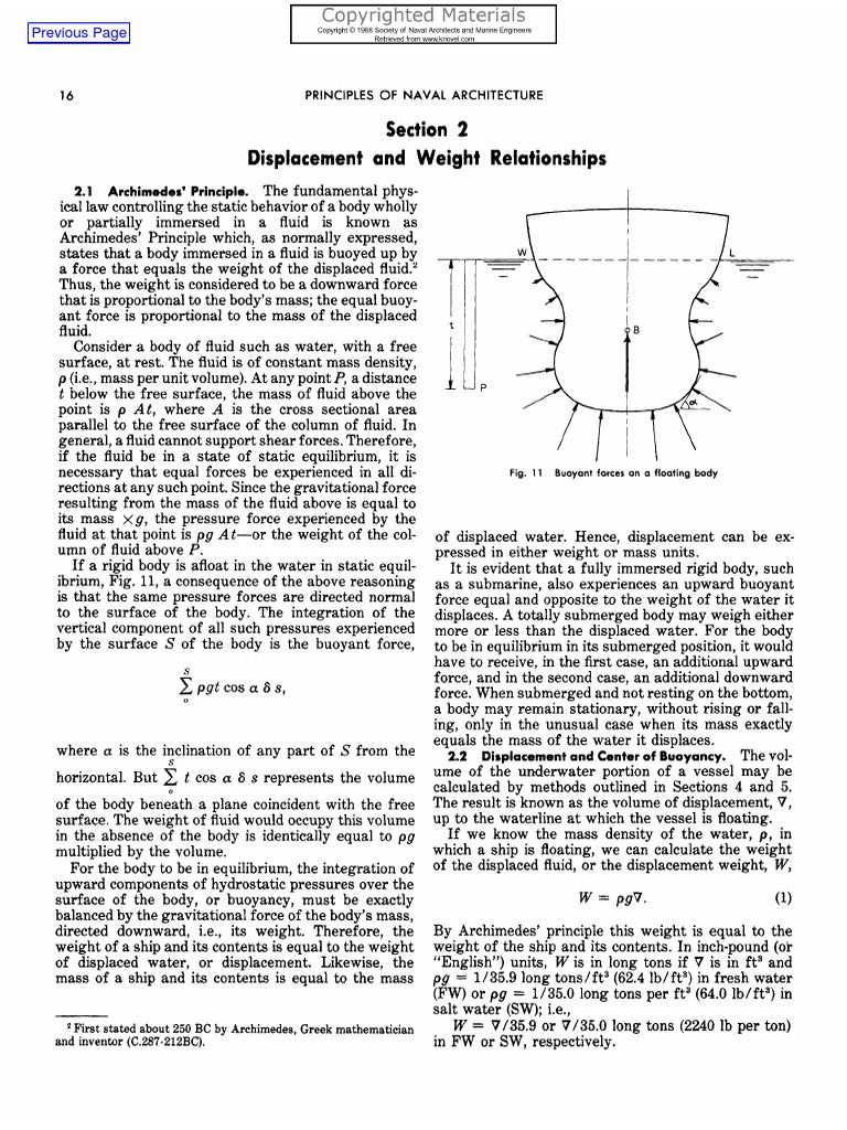 Displacement and Buoyancy in Naval Architecture | PDF | Buoyancy ...