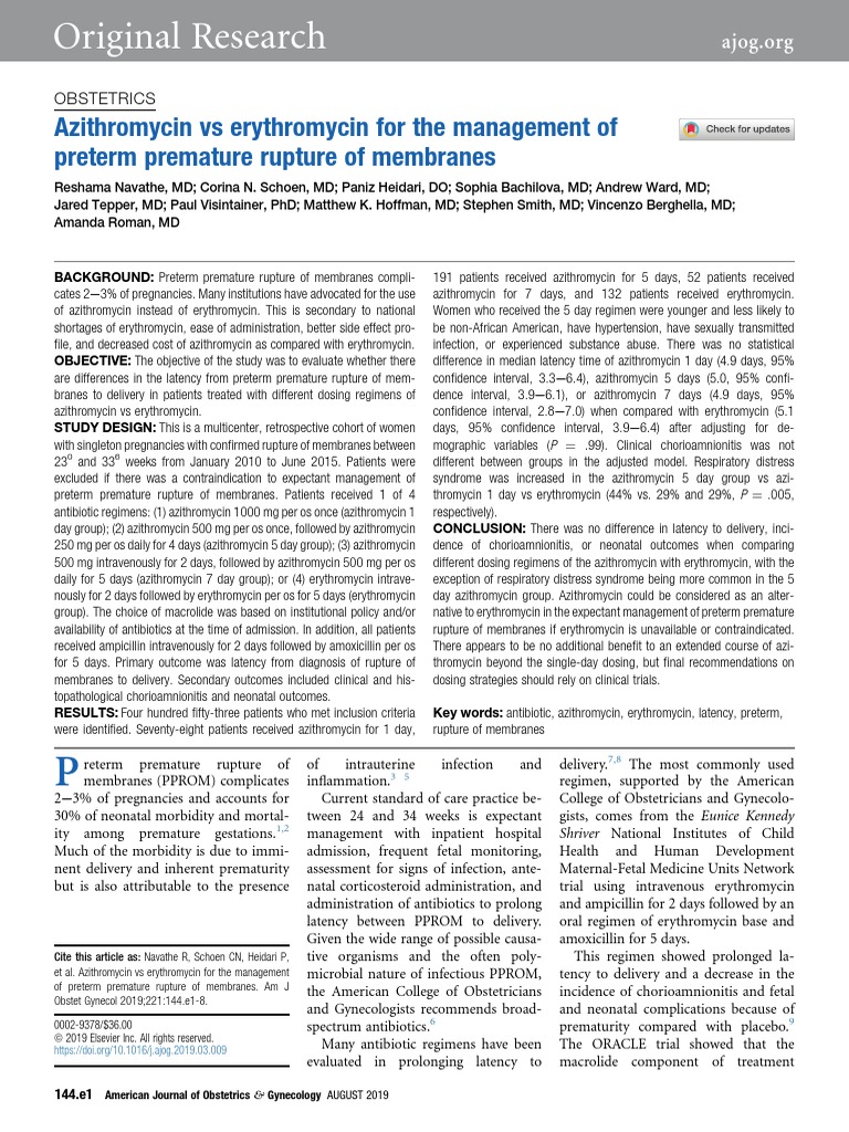 Azithromycin vs Erythromycin in PPROM | PDF | Preterm Birth | Childbirth