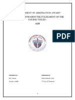 "Enforcement of Arbitration Award" Submitted Towards The Fulfilment of The Course Titled - A D R