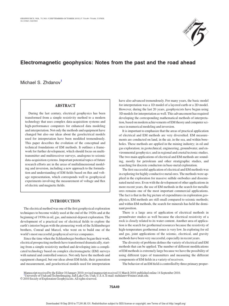 Electromagnetic Geophysics: Notes From The Past and The Road Ahead ...