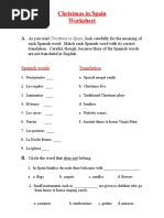 Christmas in Spain Worksheet: Spanish Words Translation