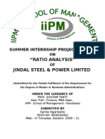 "Ratio Analysis" Jindal Steel & Power Limited: Summer Internship Project Report