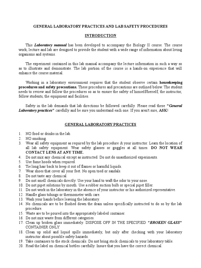 Laboratory Rules and Safety PDF Laboratories Waste