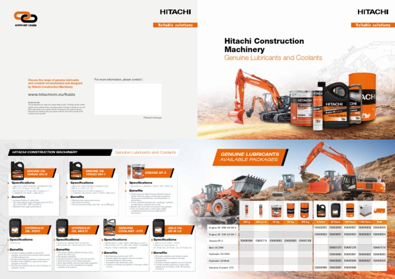 Hitachi Genuine Lubricants Overview | PDF | Motor Oil | Civil Engineering