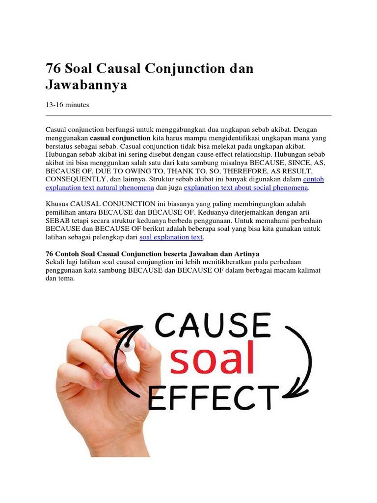 76 Soal Causal Conjunction Dan Jawabannya