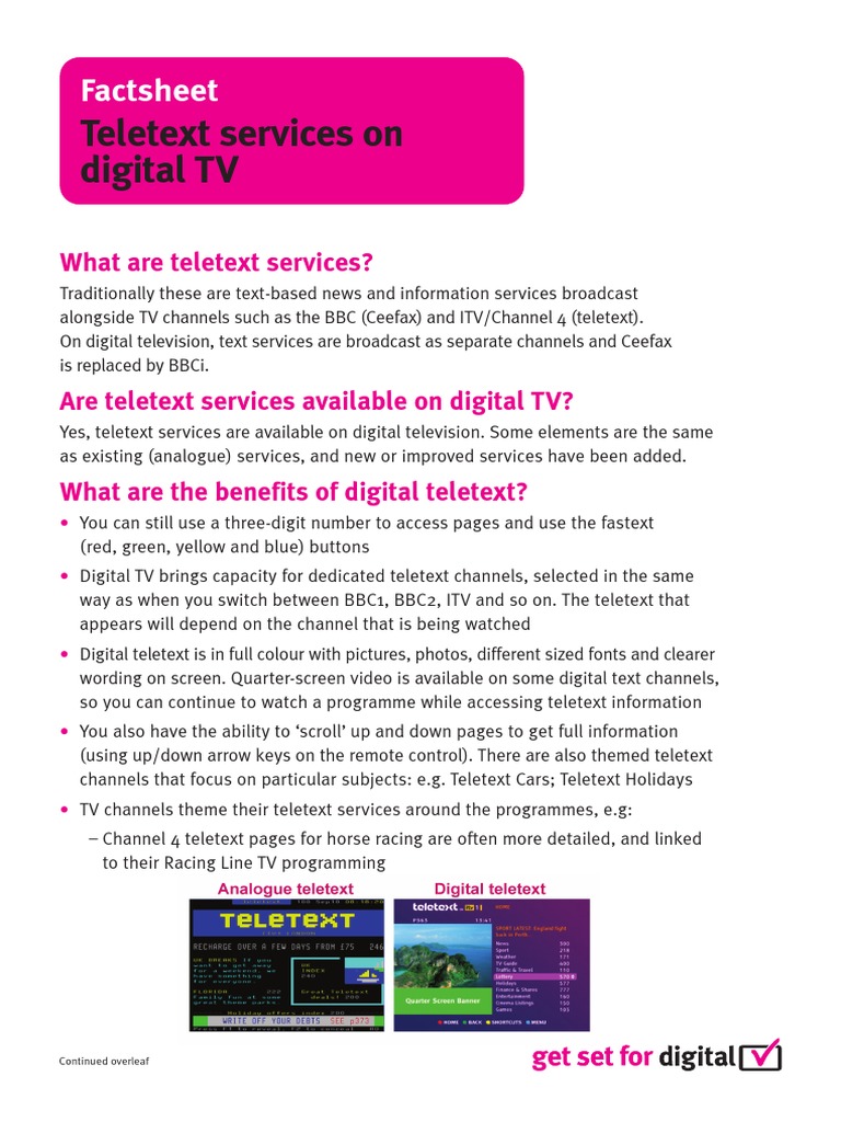 Teletext Services On Digital TV: Factsheet | PDF | Broadcasting ...