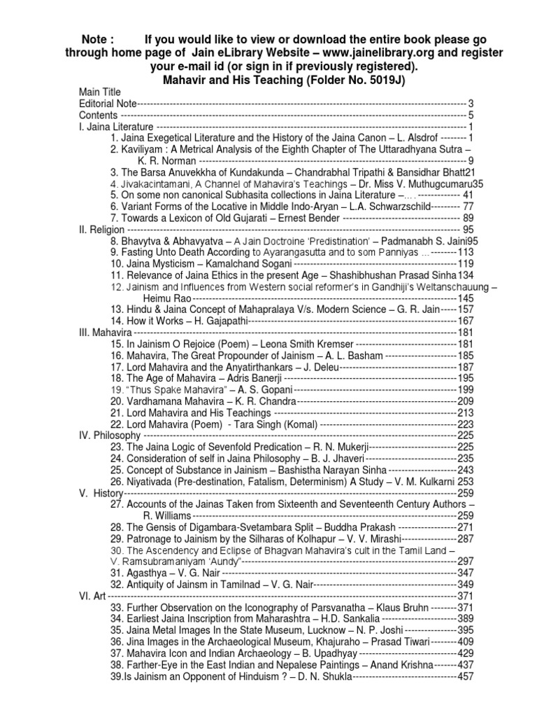 Mahavir and His Teaching 008019 TOC | PDF | Indian Religions ...