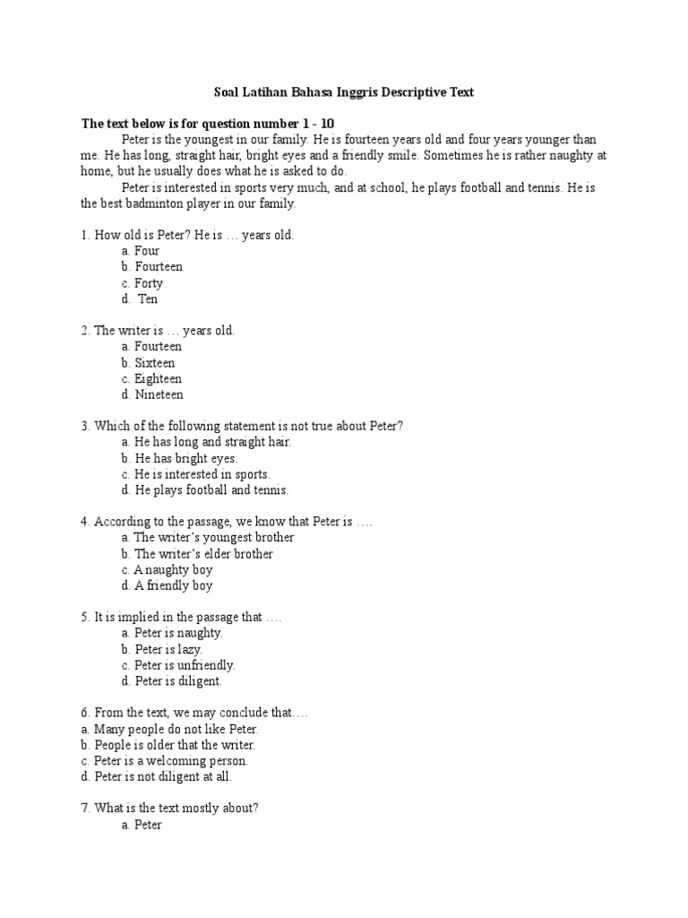 Soal Latihan Descriptive Text Shoe