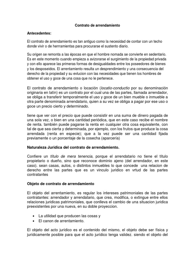Naturaleza Juridica del contrato de arrendamiento