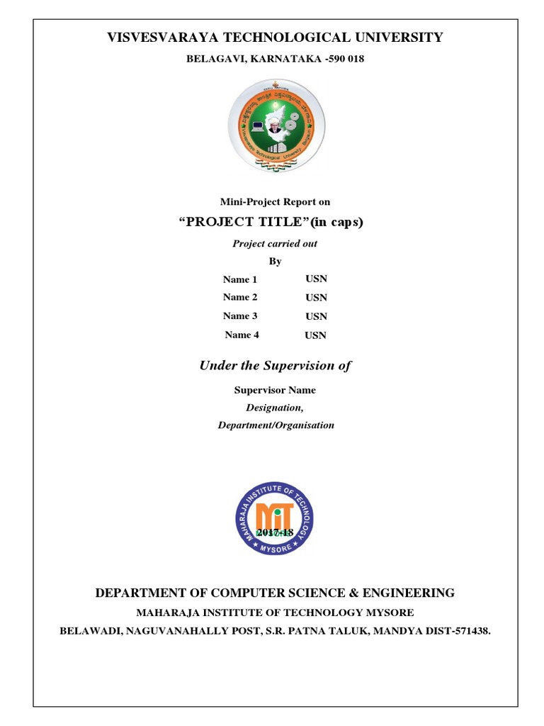 Mini Project Report Cover Page and Certificate | PDF