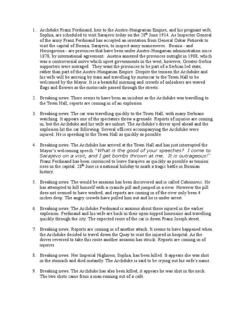 Archduke Franz Ferdinand Story PDF Conflicts Human Rights Abuses