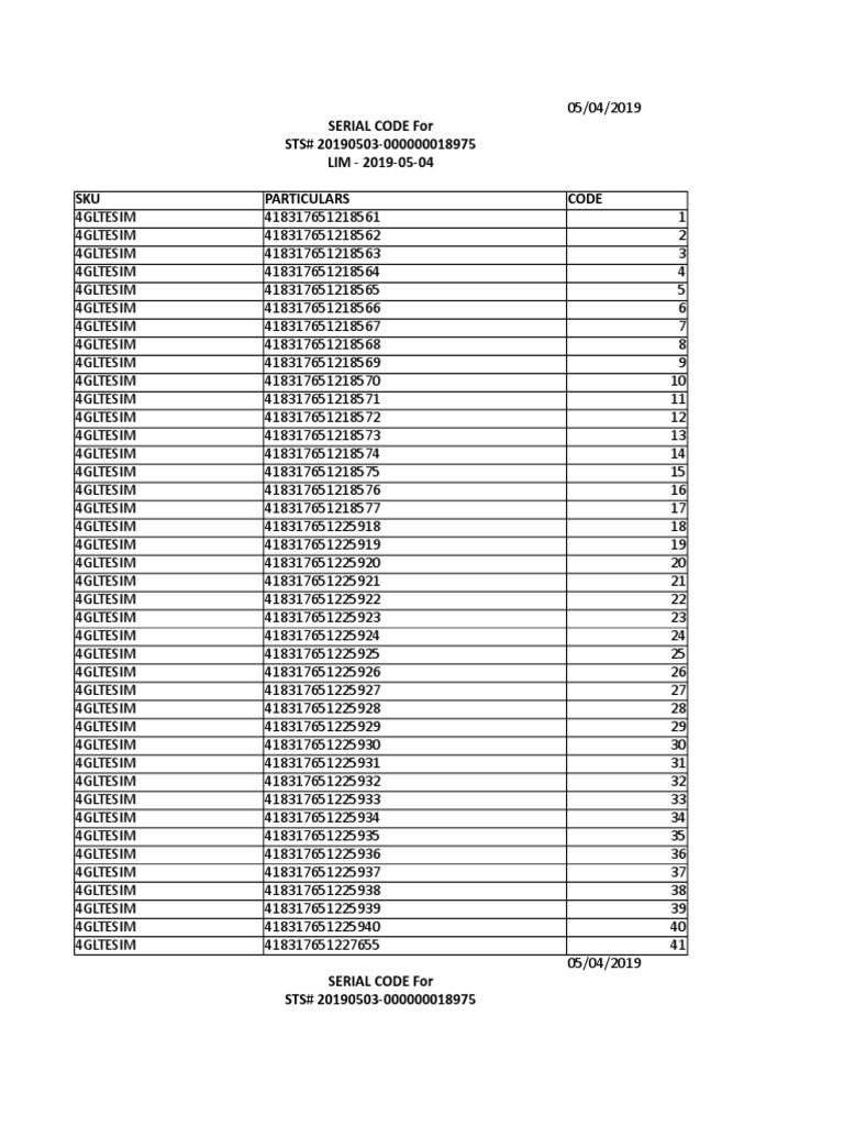 Serial Codes for 4GLTESIM and More | PDF | Sports | Violence