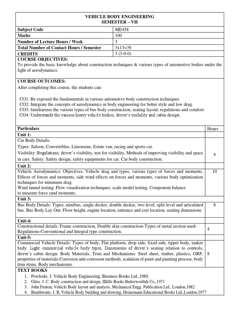 Me 458 Vehicle Body Engineering PDF Truck Engineering