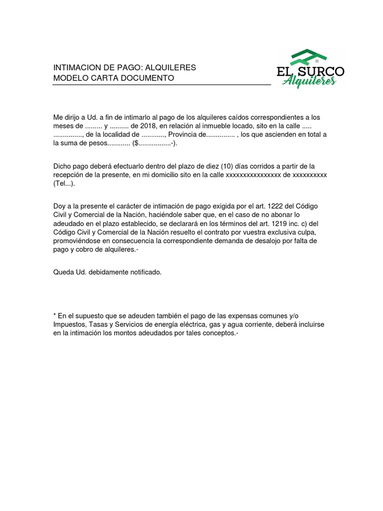 Modelo Carta Documento Intimacion Política Gobierno