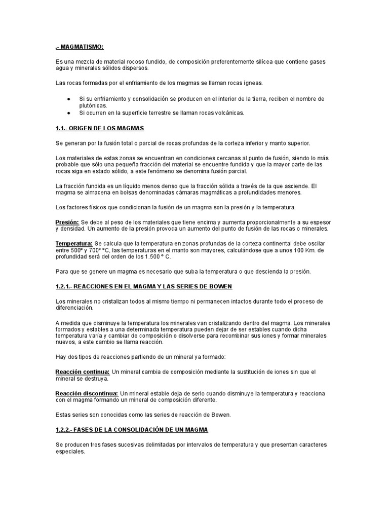 Magmatismo y Rocas Ígneas: Origen y Tipos | PDF | Volcán | Tipos de ...