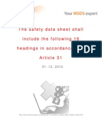 The Safety Data Sheet Shall Include the Following 16 Headings in Accordance With Article 31 - 01.12.2010