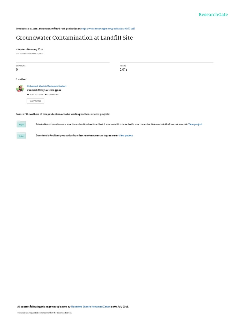 Groundwater Contamination At Landfill Site February 2014 Pdf