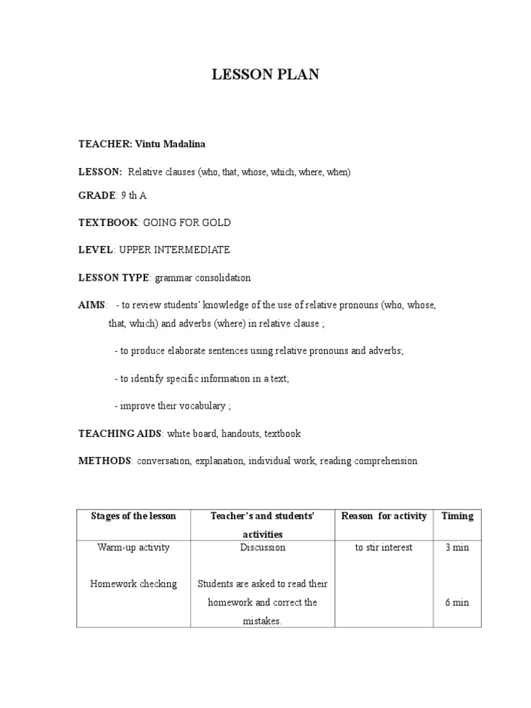 Lesson Plan: Who, That, Whose, Which, Where, When) | PDF | Lesson Plan ...