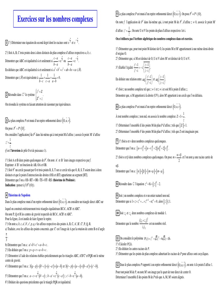Exercices sur les points cocycliques complexes | PDF | Nombre complexe ...