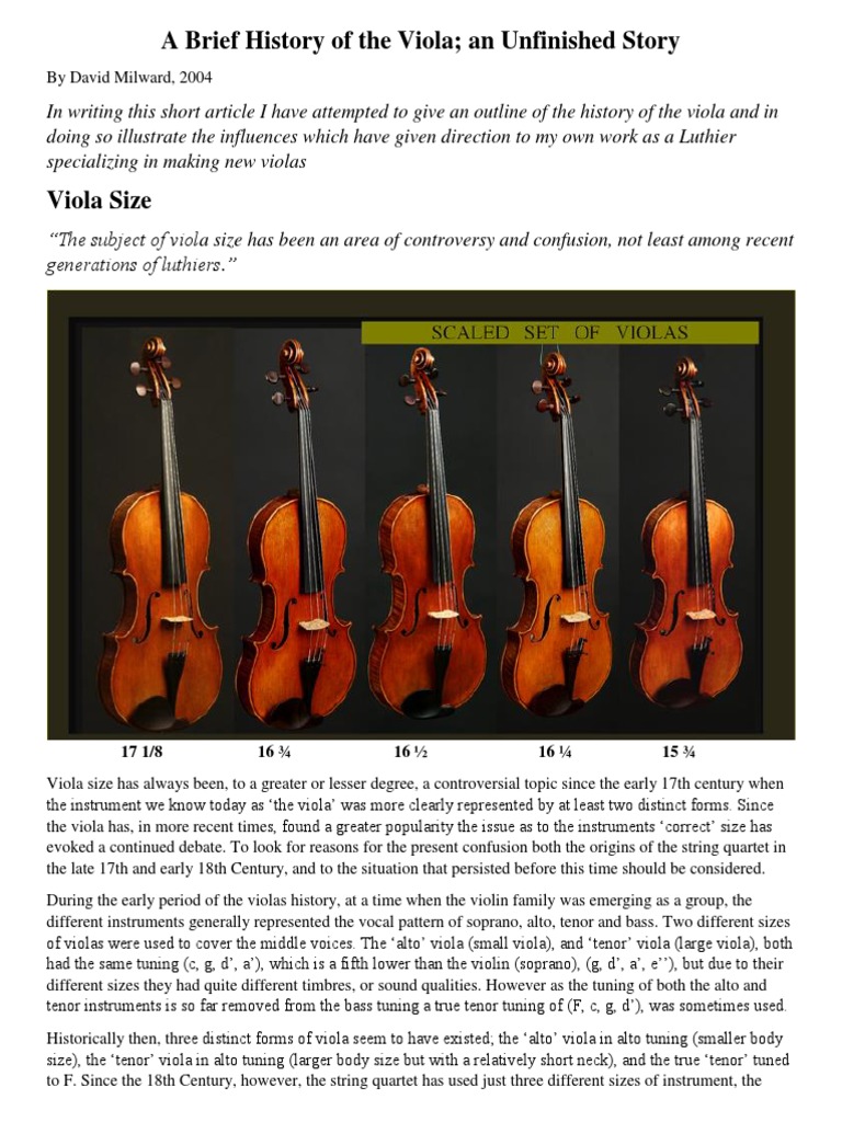Viola History and Specifications PDF Viola Violin