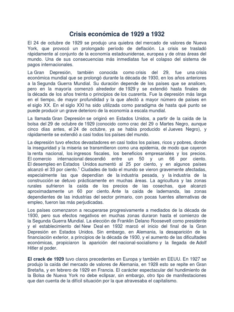Crisis Económica de 1929 | PDF | Gran depresion | Nuevo acuerdo