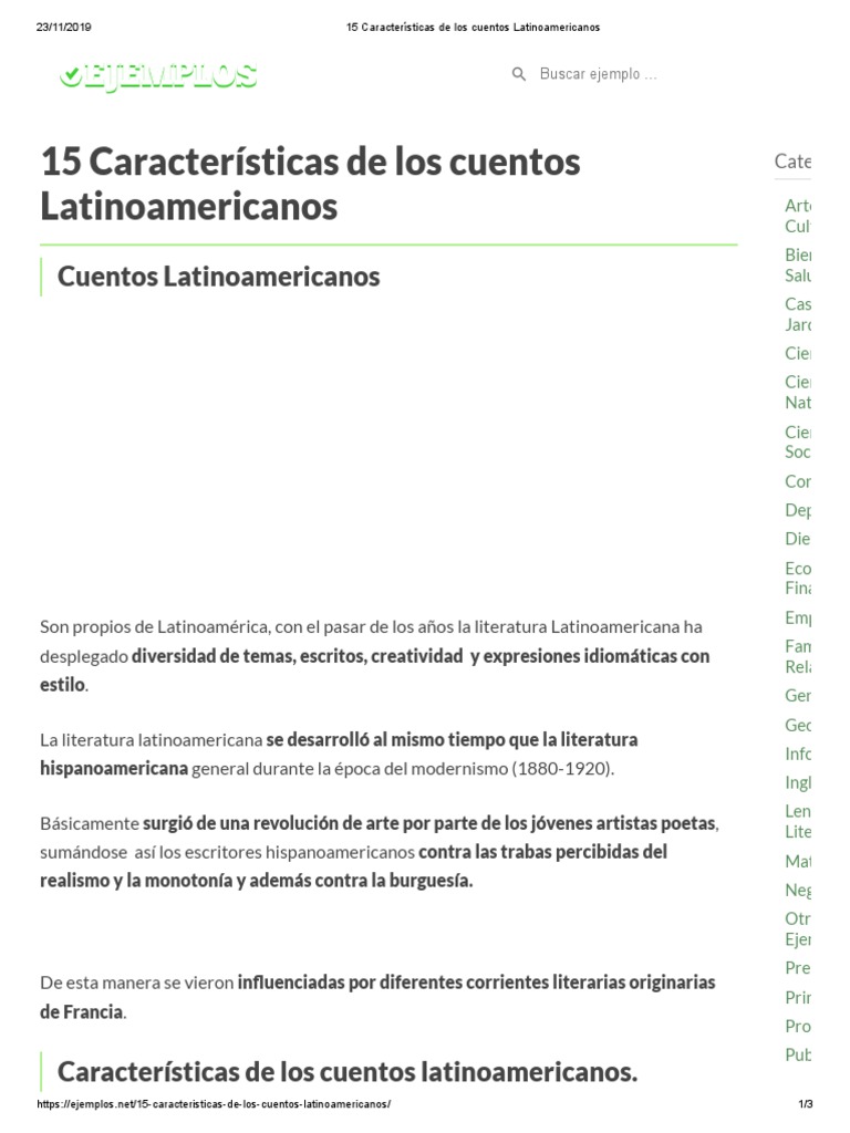 15 Características de Los Cuentos Latinoamericanos | PDF | America latina |  Cuentos